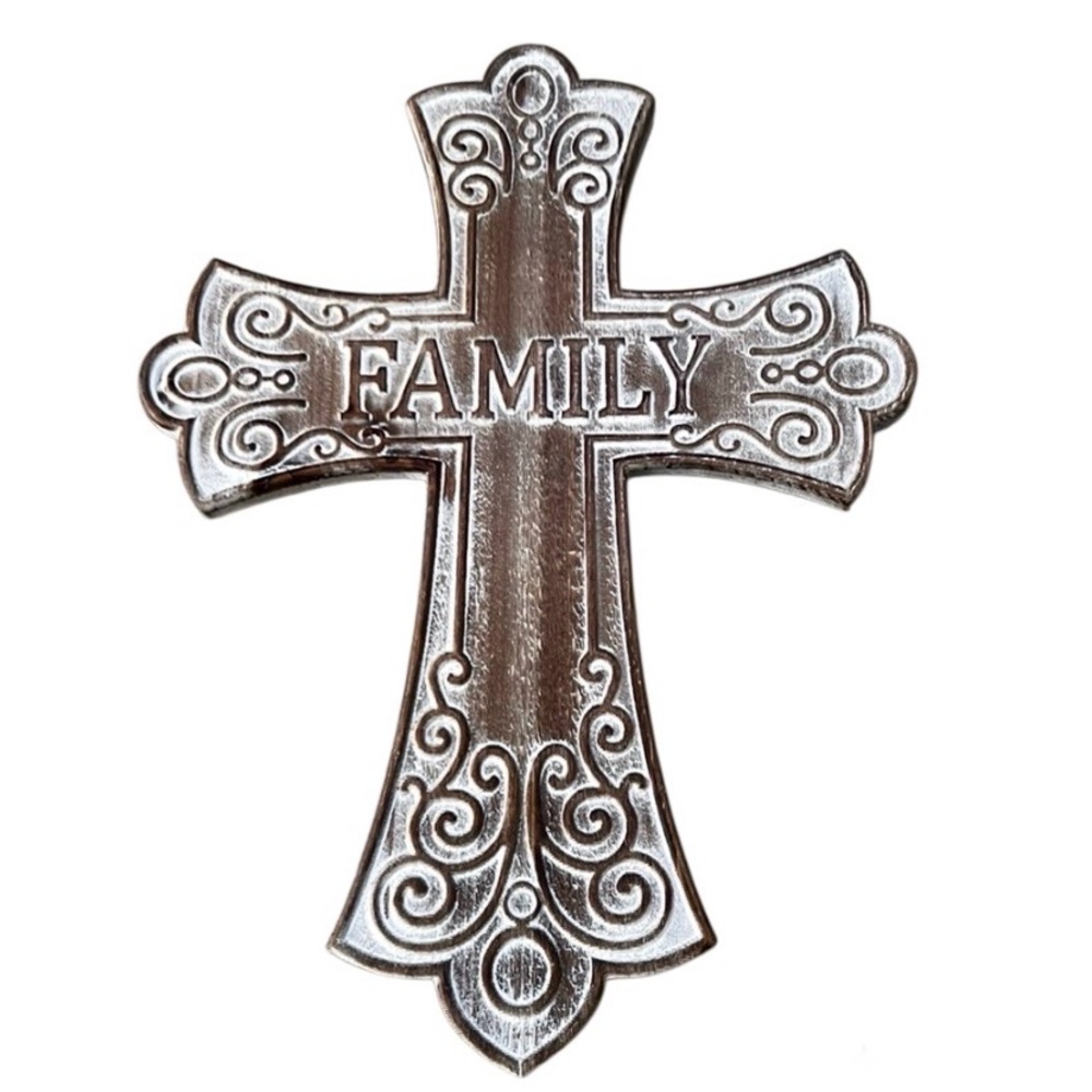 12x16 Family Cross Wall Decor Metal Look Rustic Farmhouse NWT